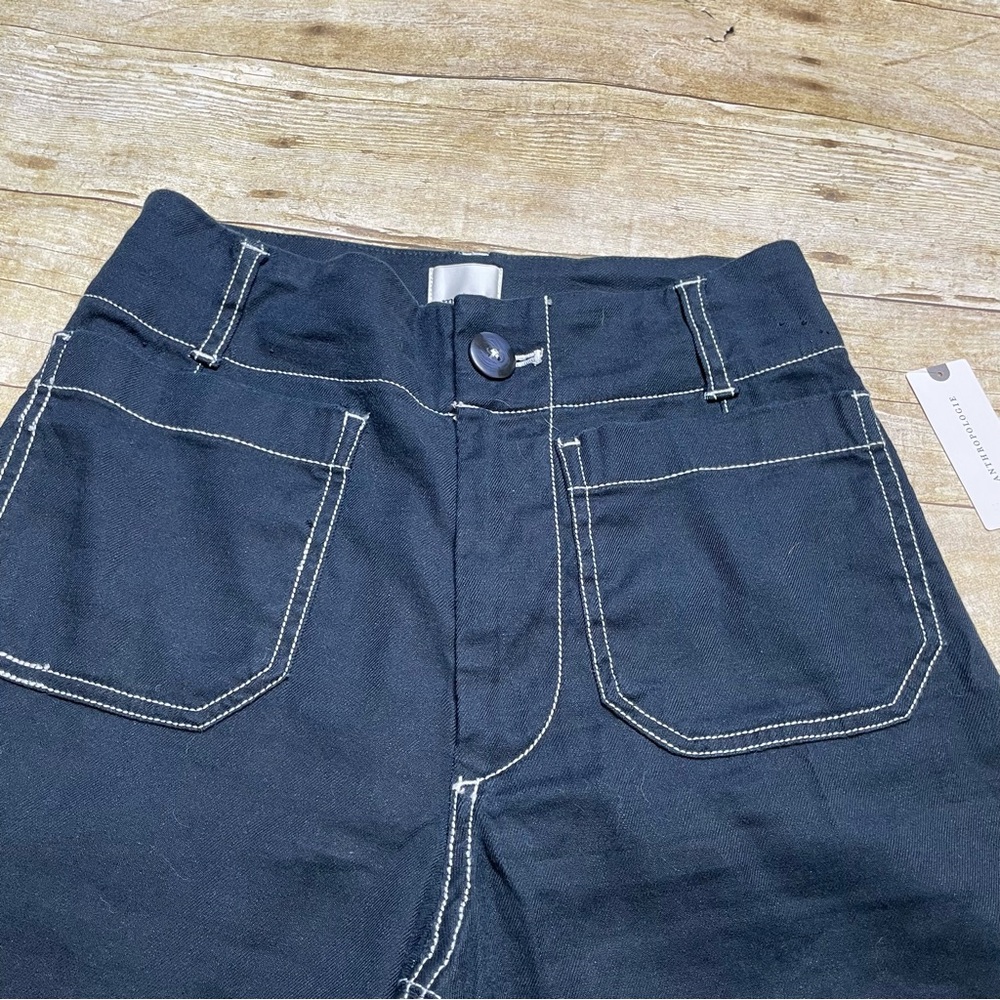 Anthropologie Maeve NWT The Colette Contrast-Stitch Linen Crop Wide Leg Pants - Picture 5 of 10